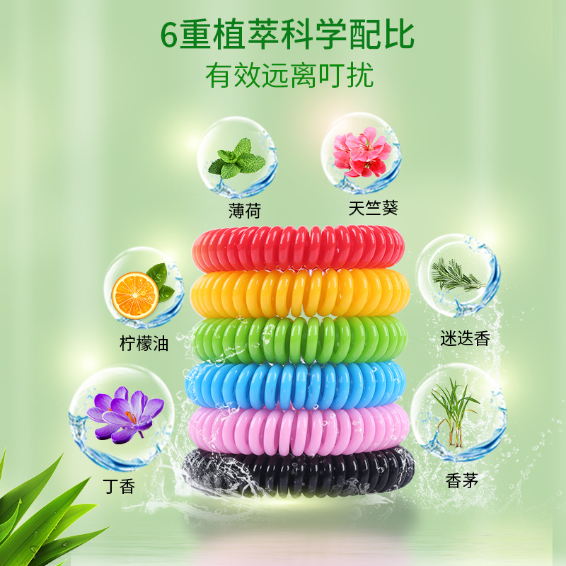 Plastic Spring Anti-Mosquito Bracelet Independent English Packaging Spot Telephone Coil Colorful Eva Mosquito Repellent Bracelet