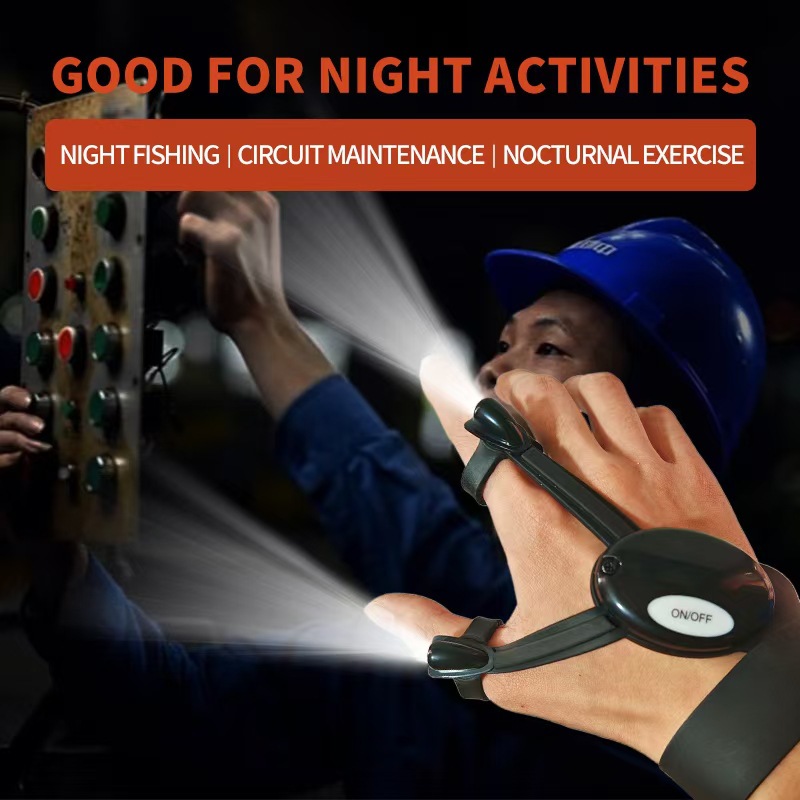 New Rechargeable Fishing Gloves with Light Flashlight Camping Style Lighting Two-Finger Black Outdoor Night Running Light Hook Fish Gloves