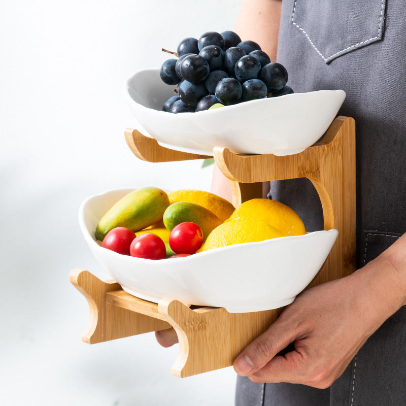 Cross-Border Multi-Layer Fruit Plate European-Style Dried Fruit Plate Bamboo Wooden Frame Household Snack Plate Candy Tray Fruit Basket