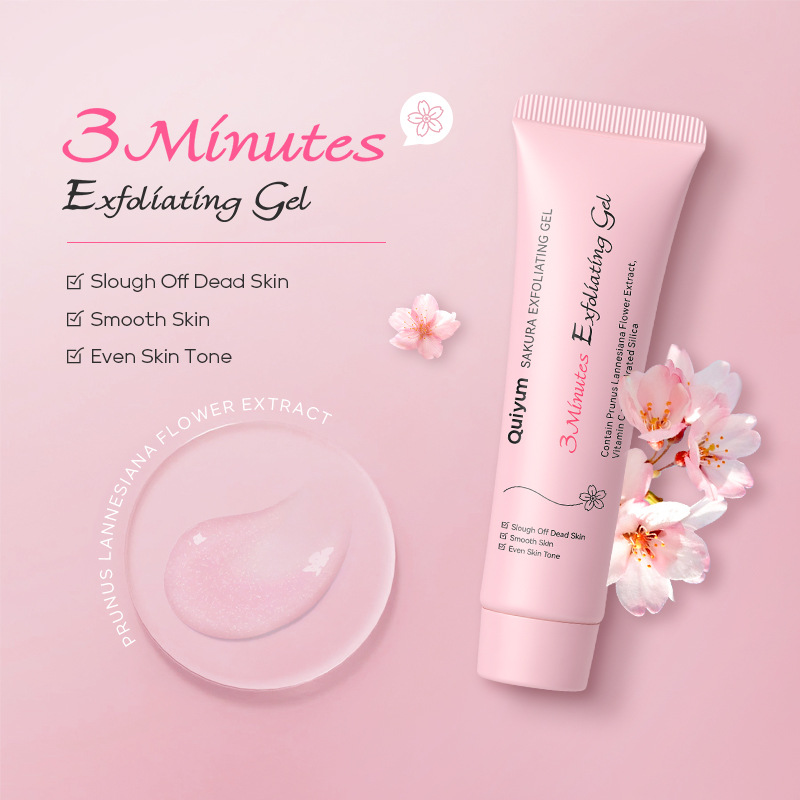 Temu Version Quiyum Sakura Cuticle Gel 30g (Tube) Facial Cleansing Exfoliating Gel English
