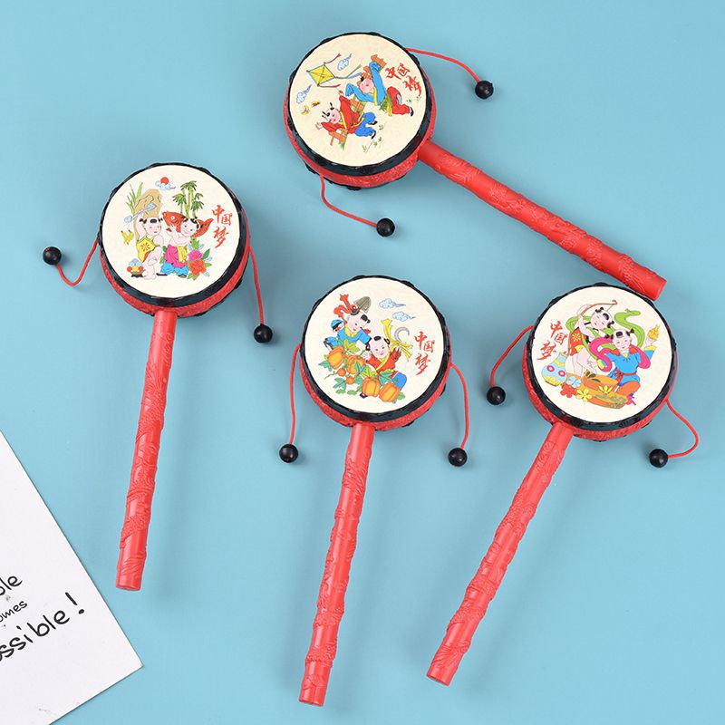 Счастливый погремушка детский бубен традиционный классический новогодний рисунок ностальгический ретро подарок для детского сада