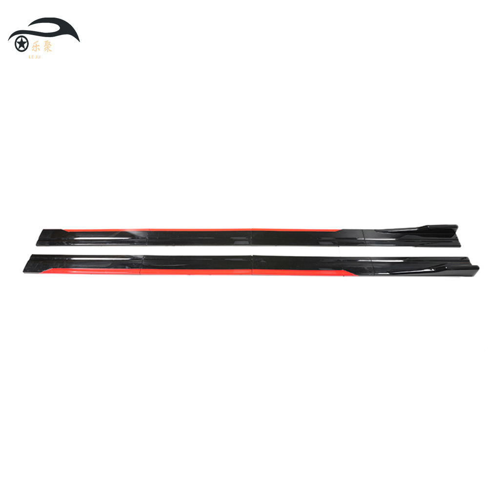 Car Universal Side Skirt Split 4-Segment 2.2cm Modified Small Surround Side Shovel 2m Bright Black and Red Side Skirt Blade