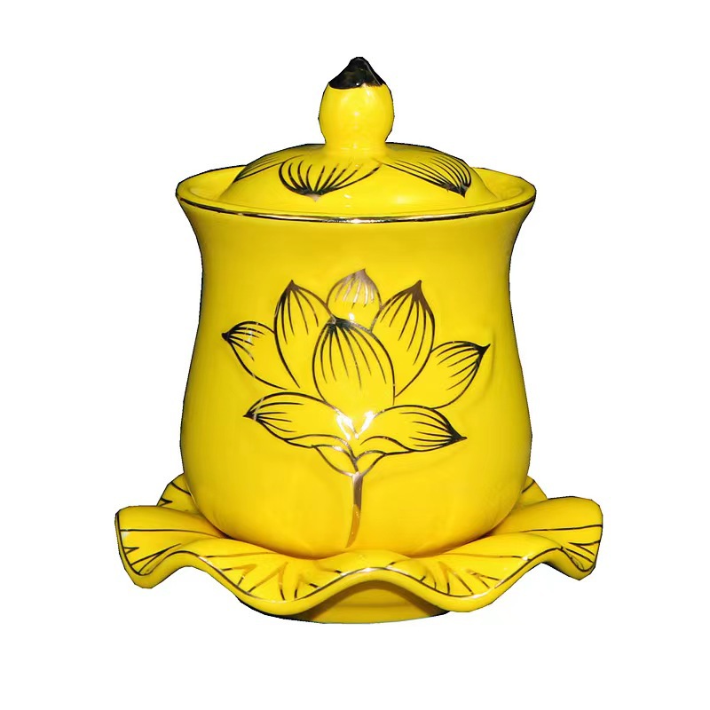 F Hall supplies Lotus Cup ceramic God of Wealth Guanyin Cup great sorrow water F with water purification Cup relief gold painted red yellow white Cup
