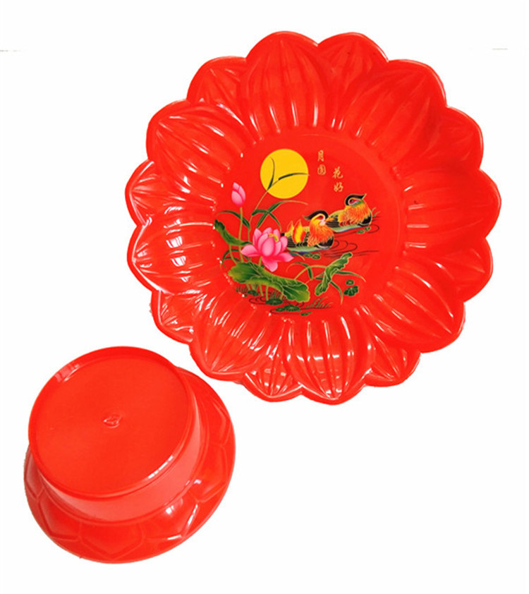 Factory wholesale worship supplies home supply plate fruit plate large wedding supplies Lotus Plate Mandarin duck pattern plate