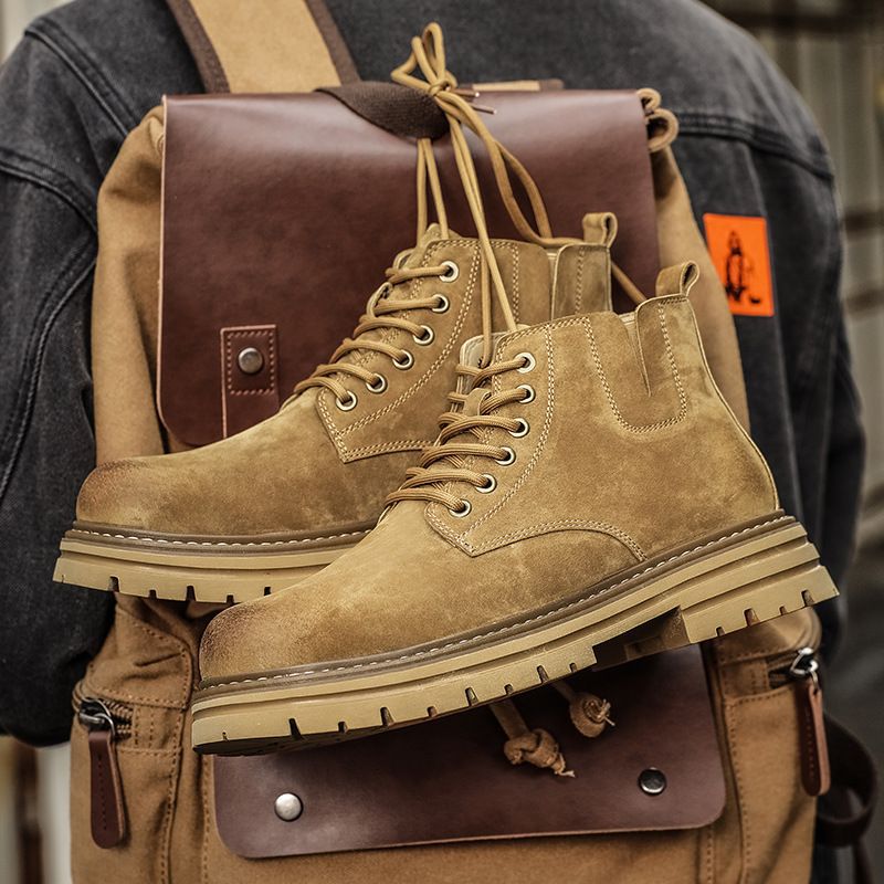 Old Xie Shoes Martin Boots Men's Mid-Top Chelsea Short Boots Men's Casual Work Boots Retro Autumn and Winter Casual Rhubarb Boots