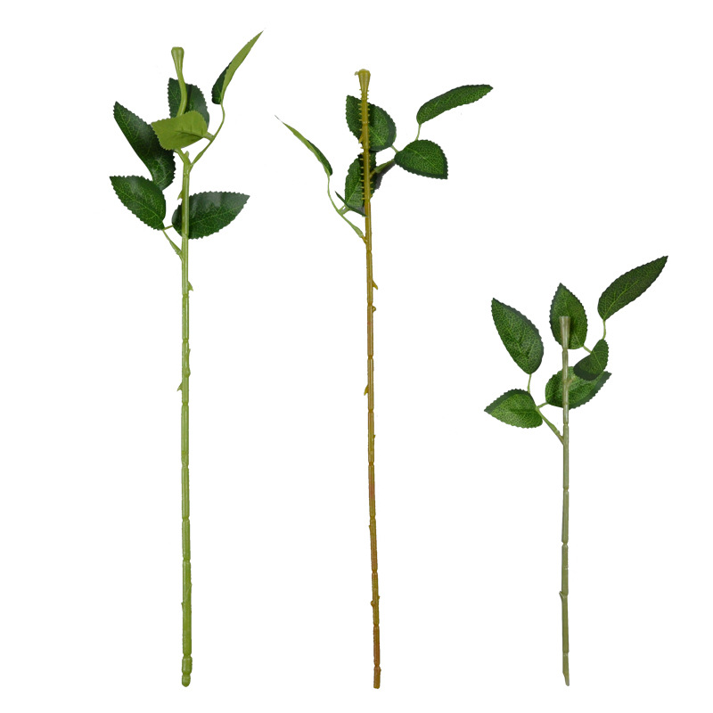 Simulated Rose Stems Wholesale Iron Wire Accessories with Leaves Rose Branches Flower Sticks Wedding Flower Arrangement Green Flower Stem Materials