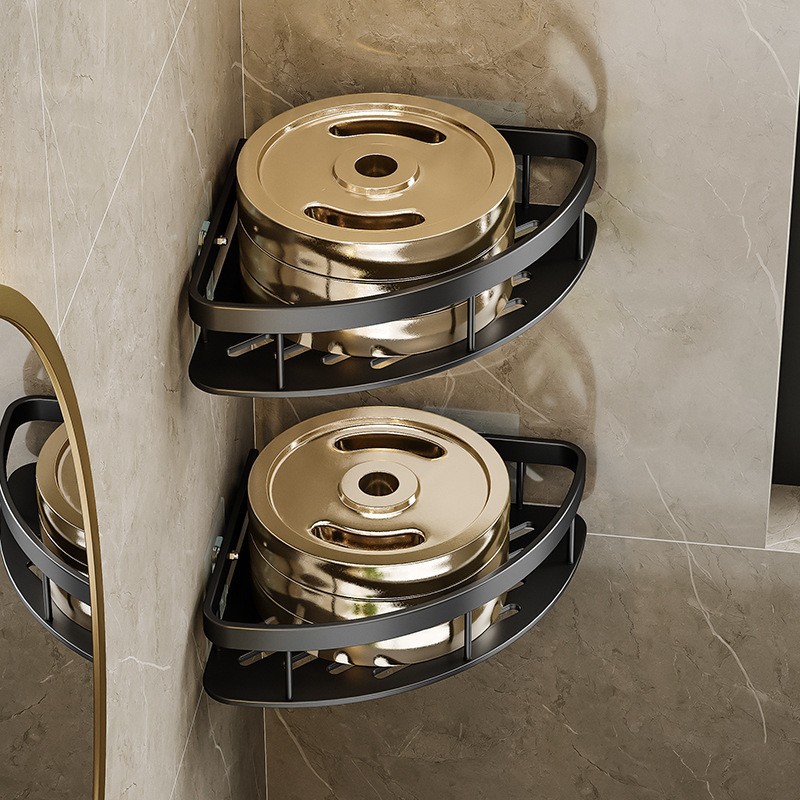 No-Drill Space Aluminum Storage Rack for Toilet Bathroom Storage Rack Wall-Mounted Bathroom Corner Rack