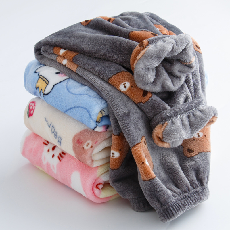 Флисовые пижамные брюки для детей осенью и зимой, теплые брюки с мультяшным дизайном