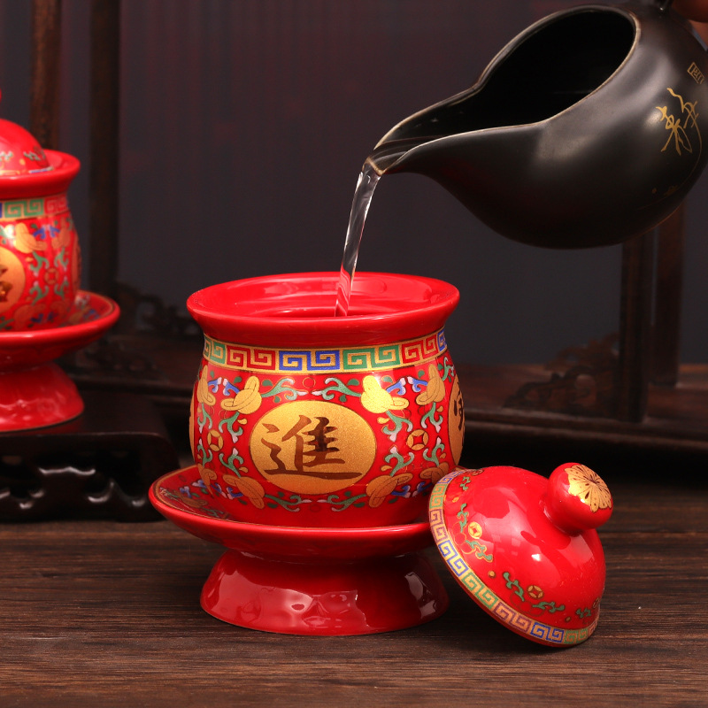 Ceramic Tang Color Water Supply Cup Buddha Sacred Cup Xianjia Guanyin Water Purification Cup Holy Water Cup Home Buddha Front Sacred Ornaments