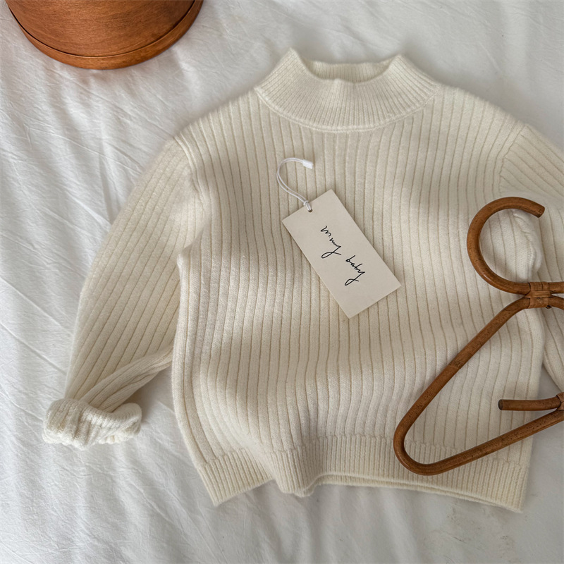 Children's Sweater 2025 Winter New High Neck Ribbed Sweater for Boys and Girls, Solid Color Base Sweater for Babies