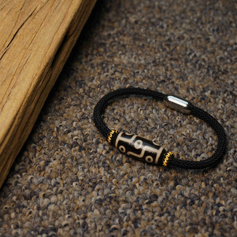 Xizang Genuine Nine-Eyed Dzi Bead Bracelet, Old Mine Natural Agate, Men's and Women's Bracelets, Attracting Wealth and Fortune, Universal