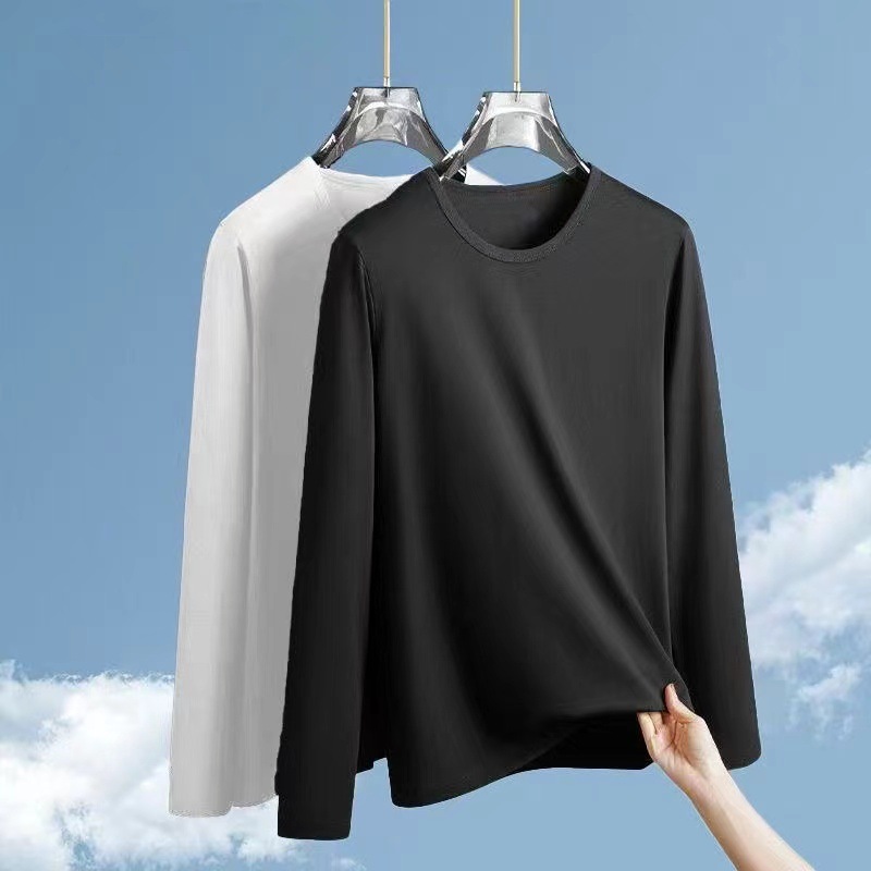 Прямые продажи с фабрики, весенние и осенние футболки с длинным рукавом для мужчин, круглый вырез, облегающие однотонные топы, осенние футболки, нижние слои