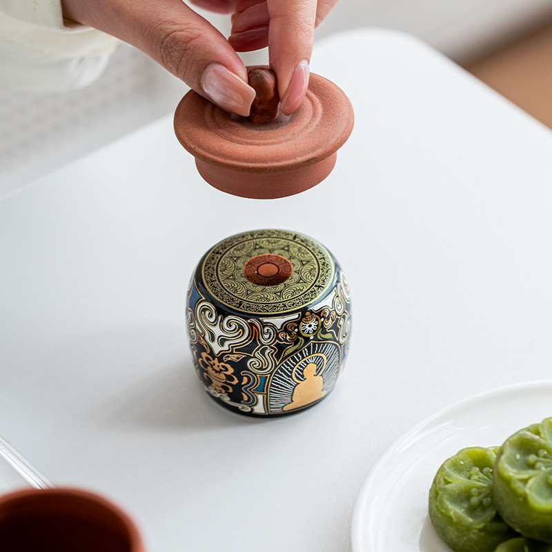 Cover Set Dunhuang Thangka Home Gold and Silver Wrong Retro Chinese Style Tea Pet Small Ornaments Purple Clay Pot Cover Bracket Tea Tray Accessories