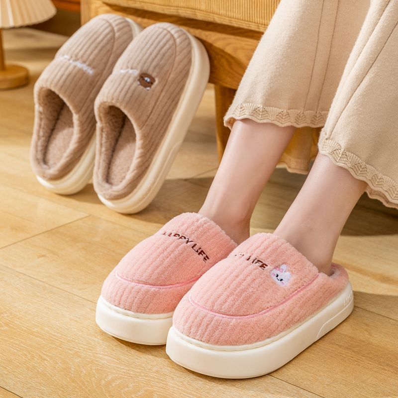 Cotton slippers wholesale autumn and winter thickened indoor home non-slip warm shit feeling home home confinement slippers for women