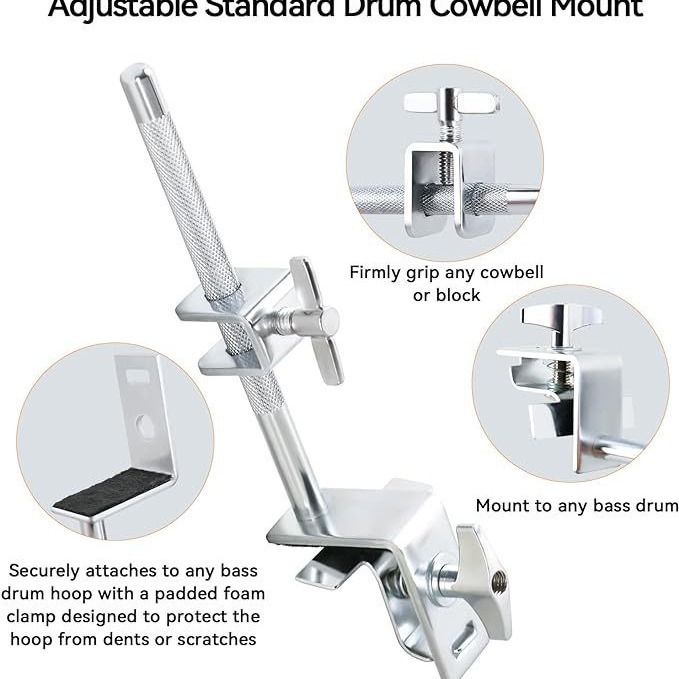 7inch Cowbell Cowbell Stand Percussion Accessories Cowbell Clip, Adjustable Standard Drum Cowbell Stand