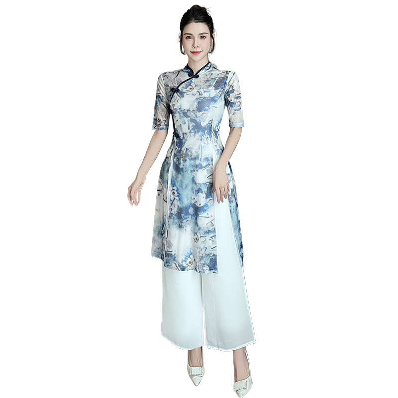 Fall/winter new modified slim cheongsam long new Chinese style dress pedicure technician overalls -1388#