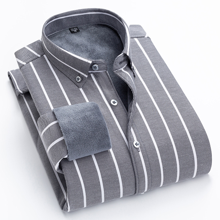 Autumn and Winter Men's Velvet Thickeneded Long-Sleeved Shirt Oxford Textile Warm Shirt Embroidered Top Logo Men's Clothing Wholesale