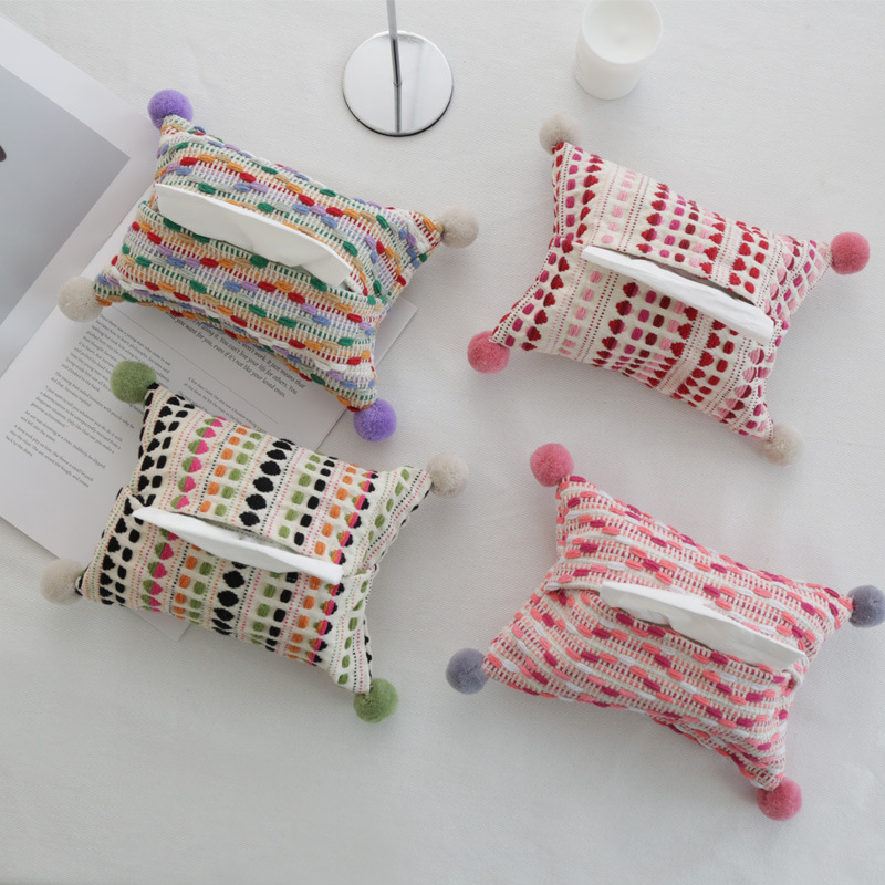 Nordic ins style jacquard color fur ball tissue box dopamine tissue paper box tissue bag tissue bag factory outlet