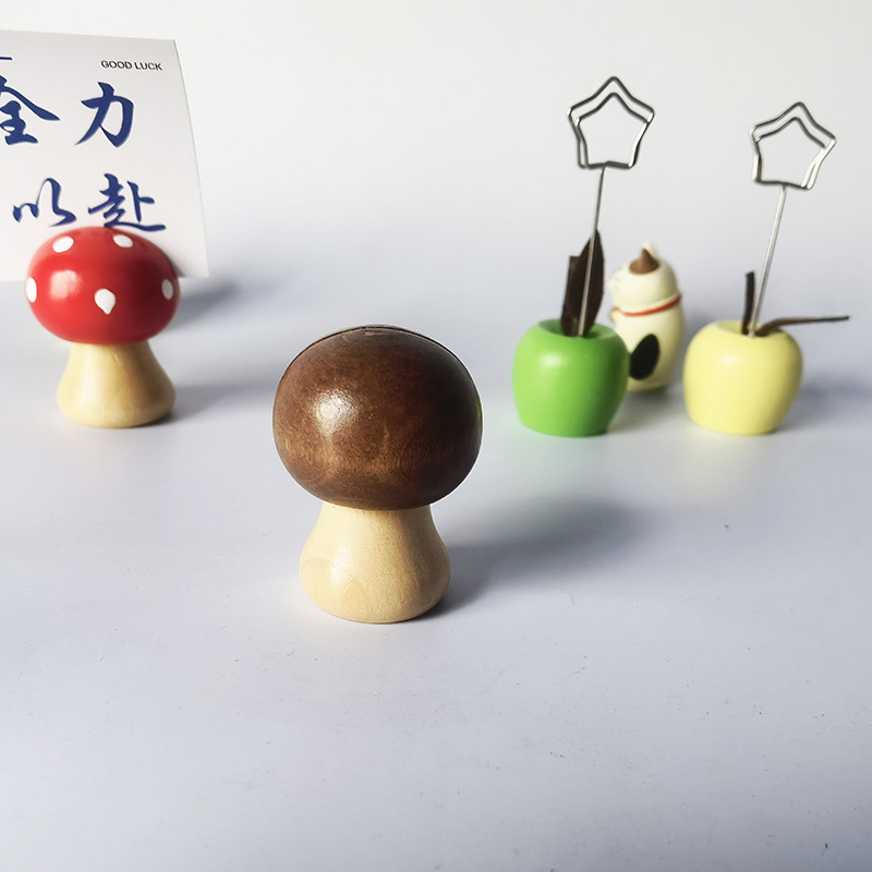 Wooden Crafts Apple Mushroom Business Card Holder Creative Mushroom Ornaments Desktop Card Holder Cross-Border Supply
