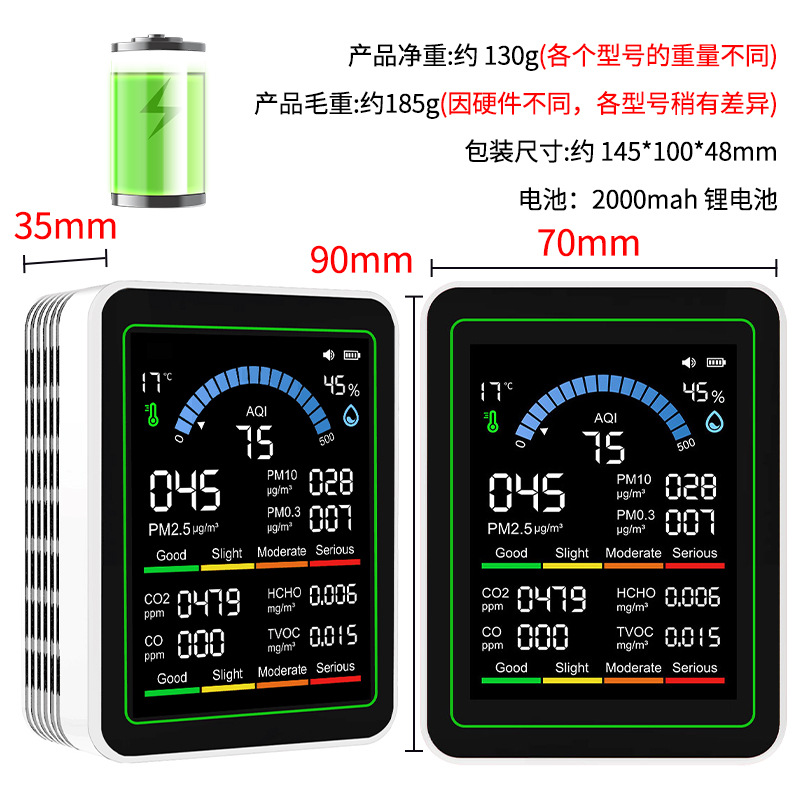 Cross-Border New 10-in-1 Air Detector for Home Monitoring of Formaldehyde Carbon Dioxide Pm2.5 Co Temperature and Humidity