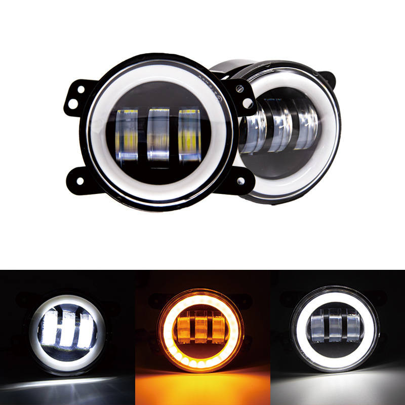 Suitable for Jeep Wrangler Car Fog Lights 4inch White and Yellow Iris Angel Eye Car Led Fog Lights Modified Car Lights