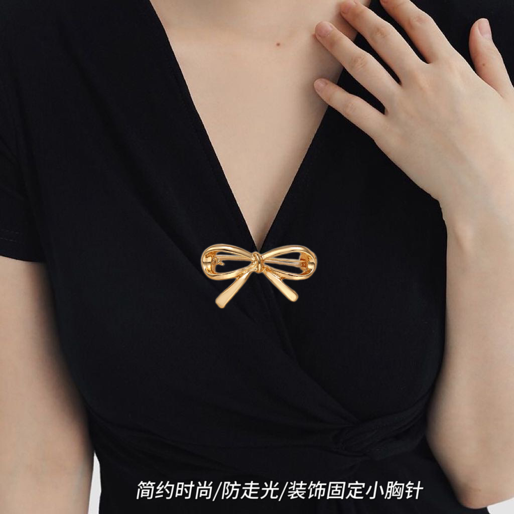 New Anti-Exposure Bow Brooch Fashion Versatile Decorative Low-Neck Fixed Clothing High-End Women's Safety Pin Small Brooch
