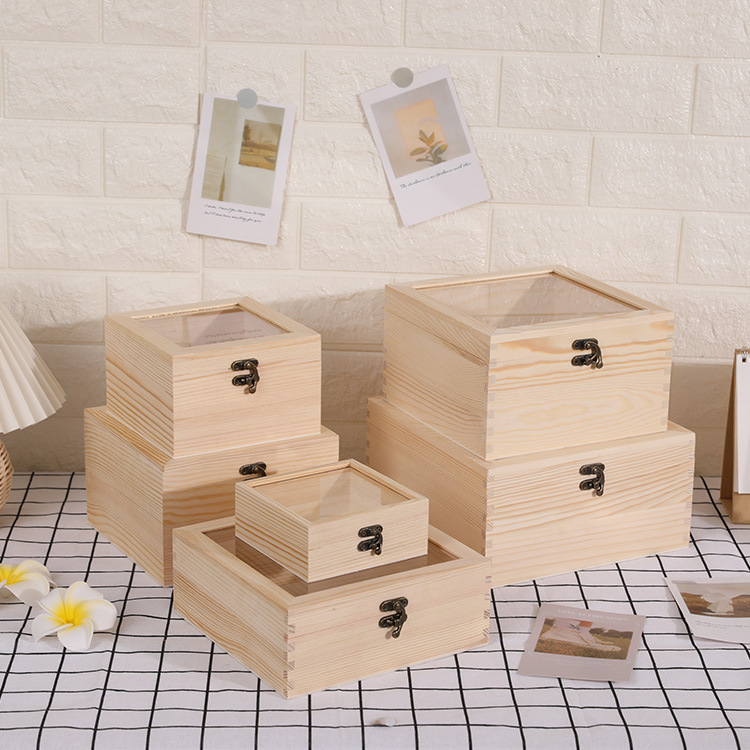 Eternal Flower and Wood Box Accompanying Gift Wooden Box European Wedding Gift Box Gift Glass Lid Pine Candy Box Spot