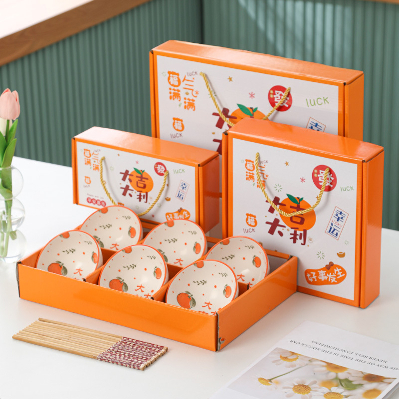 Bowl and Chopsticks suit Activities Practical Accompanying Ceramics Tableware Set Bowl Gift Boxes Will be Sold for Business Opening Gifts