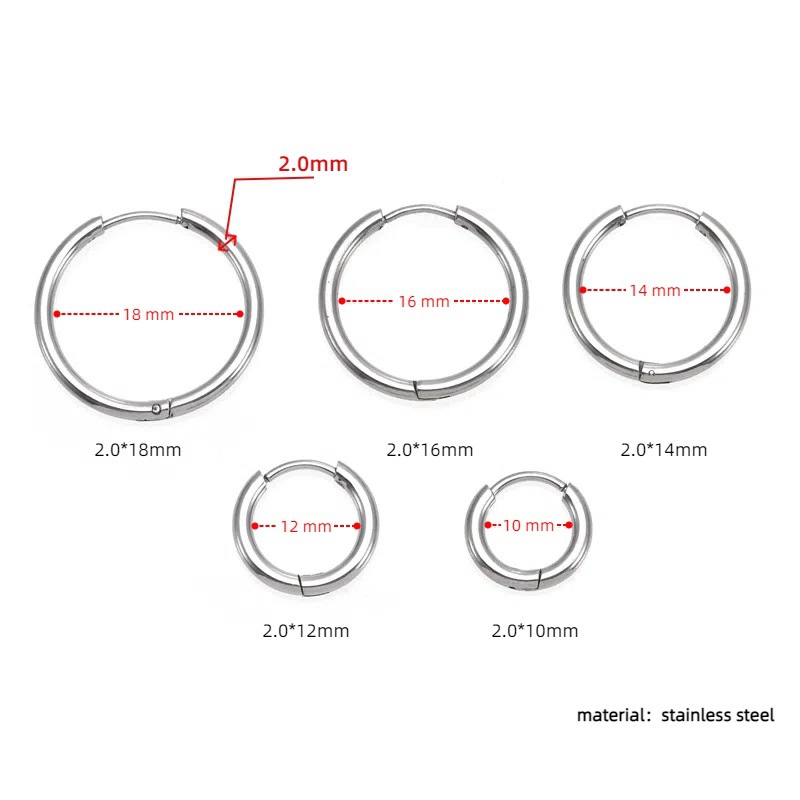 Cross-Border Stainless Steel Hoop Earrings Vacuum Electroplating DIY Versatile Titanium Steel Unisex Earrings Plain Hoop Jewelry