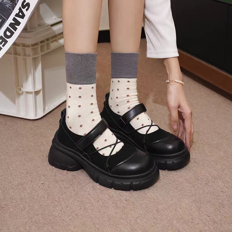 Thick-Soled Inner Heightening New Products for Small People 2025 Spring and Summer New Shallow Mouth Flats Gray Black Square Toe Women