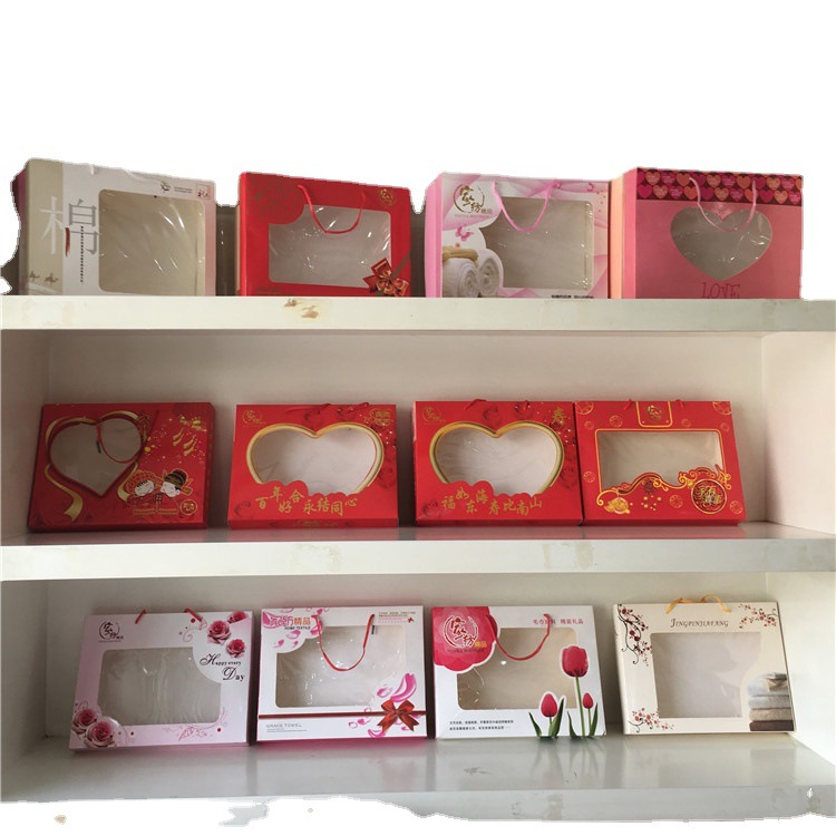 Factory wholesale towel packaging box two towel gift box Tulip gift box with portable rope empty box