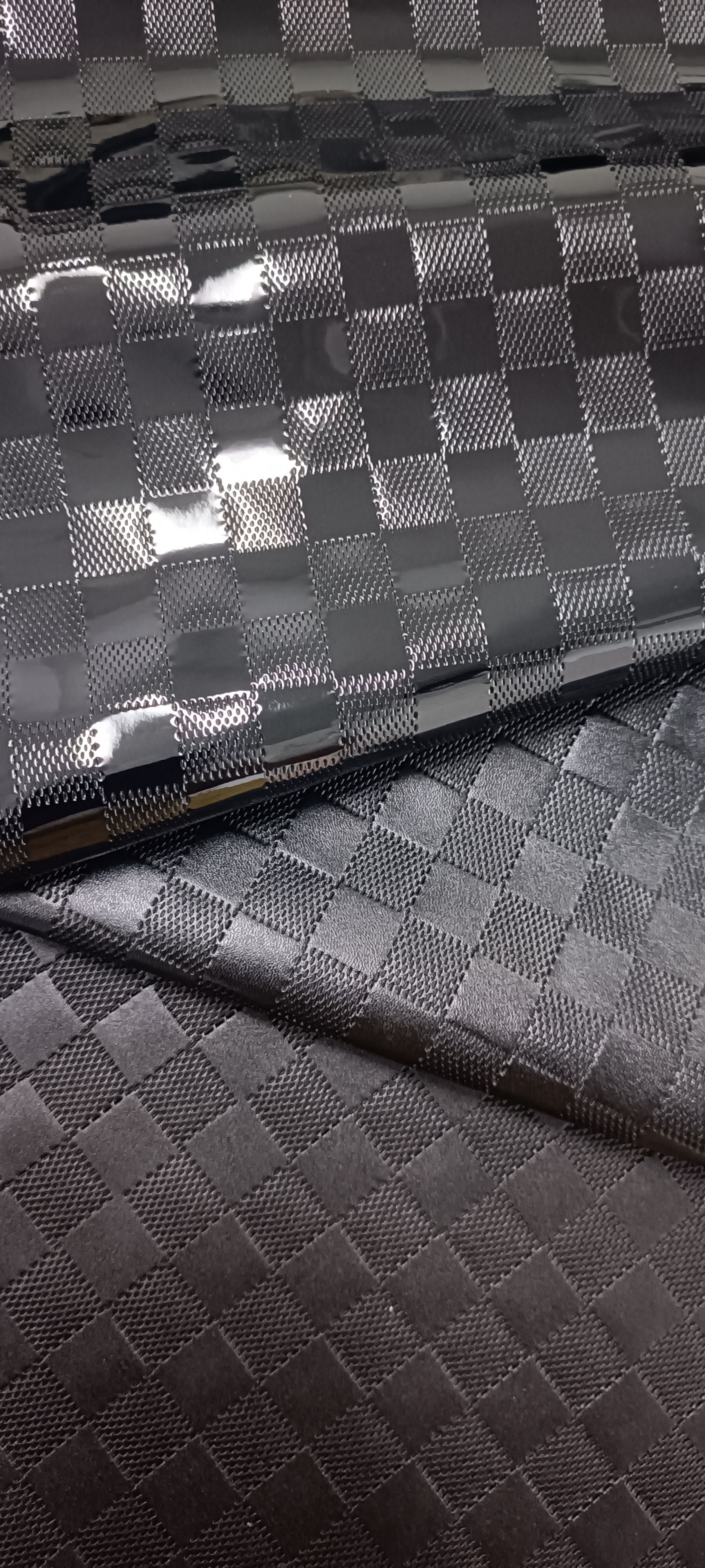 Factory direct litchi embossed PU leather embossed classic plaid available shoes and bags