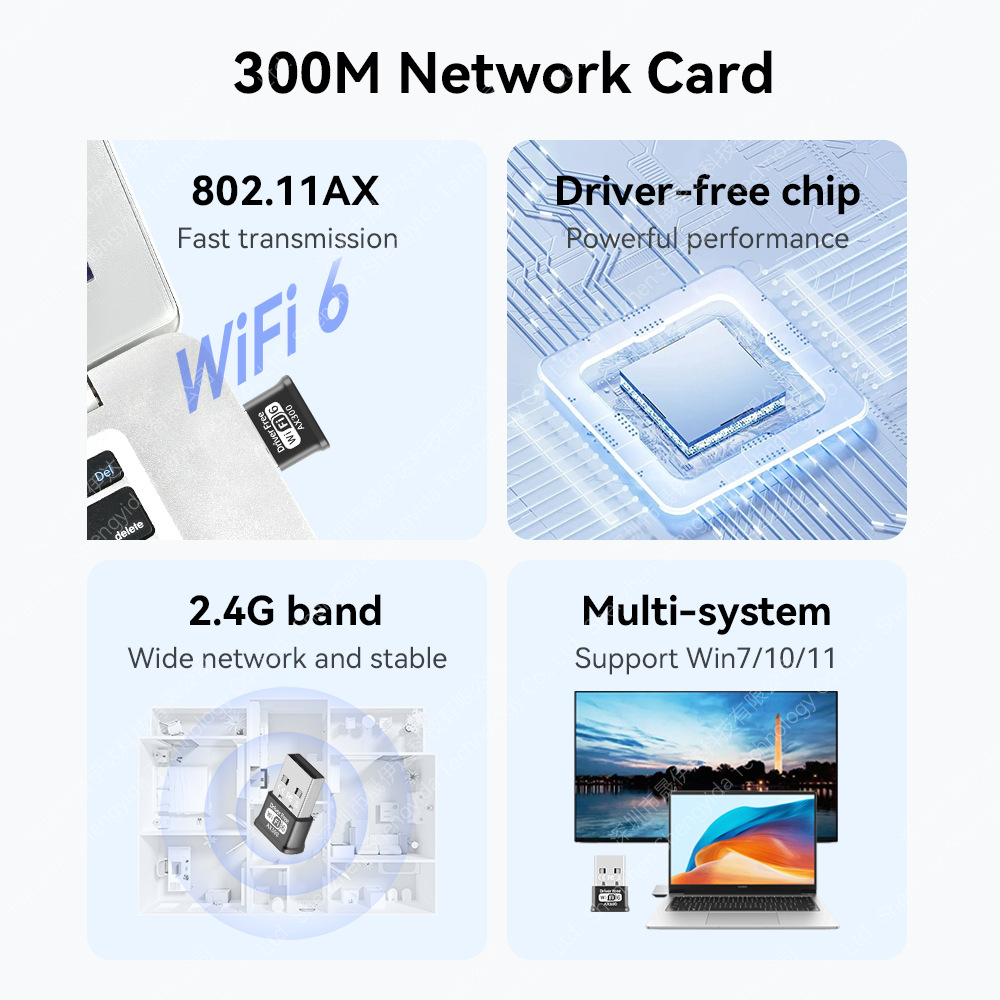 Driver-Free Mini 286m Wireless Network Card Desktop Laptop USB Wireless Network Wifi6 Receiver