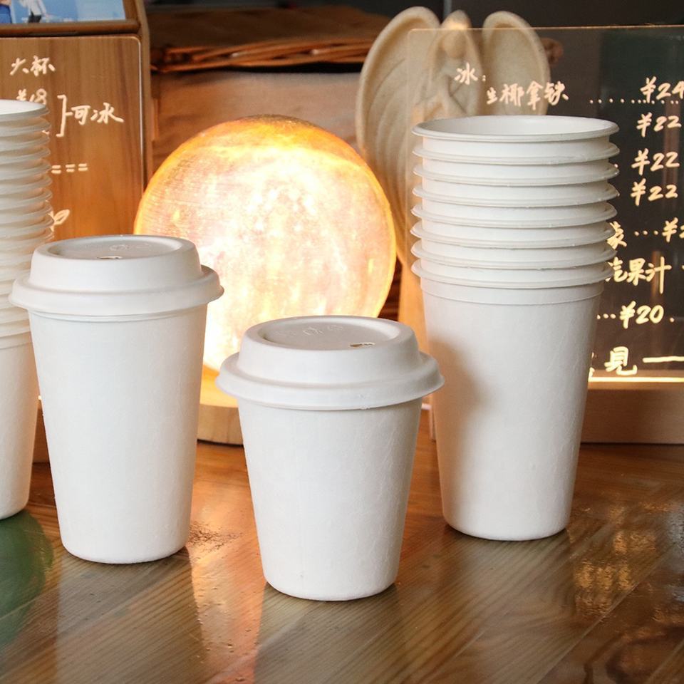 Disposable sugar cane pulp coffee cup cover milk tea soy milk paper cover takeaway packaging hot drink paper cup cover leak-proof cup cover
