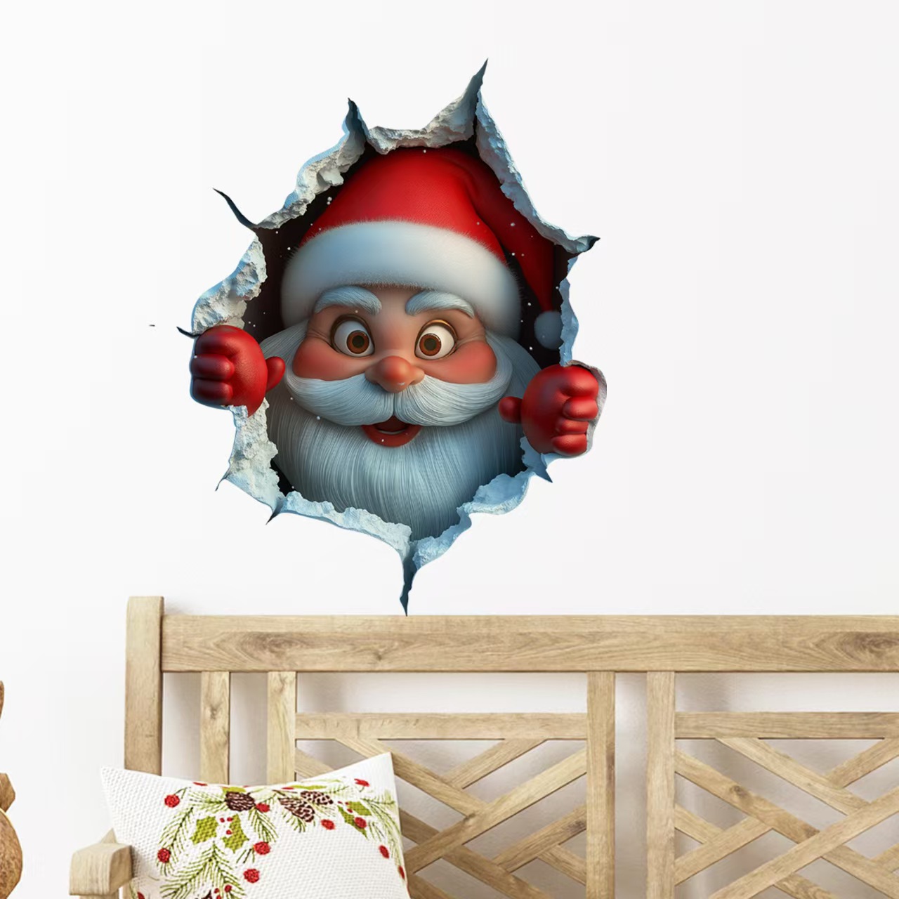 Christmas Cute Santa Claus Breaks through the Wall Effect Wall Sticker Toilet Sticker Self-Adhesive Removable Pvc Wholesale