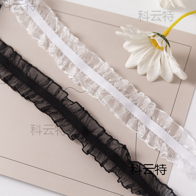 2.5cm White/Black Knitted Elastic Double-Sided Fungus Elastic Headband Headband Decorative Lace Manufacturer Supply