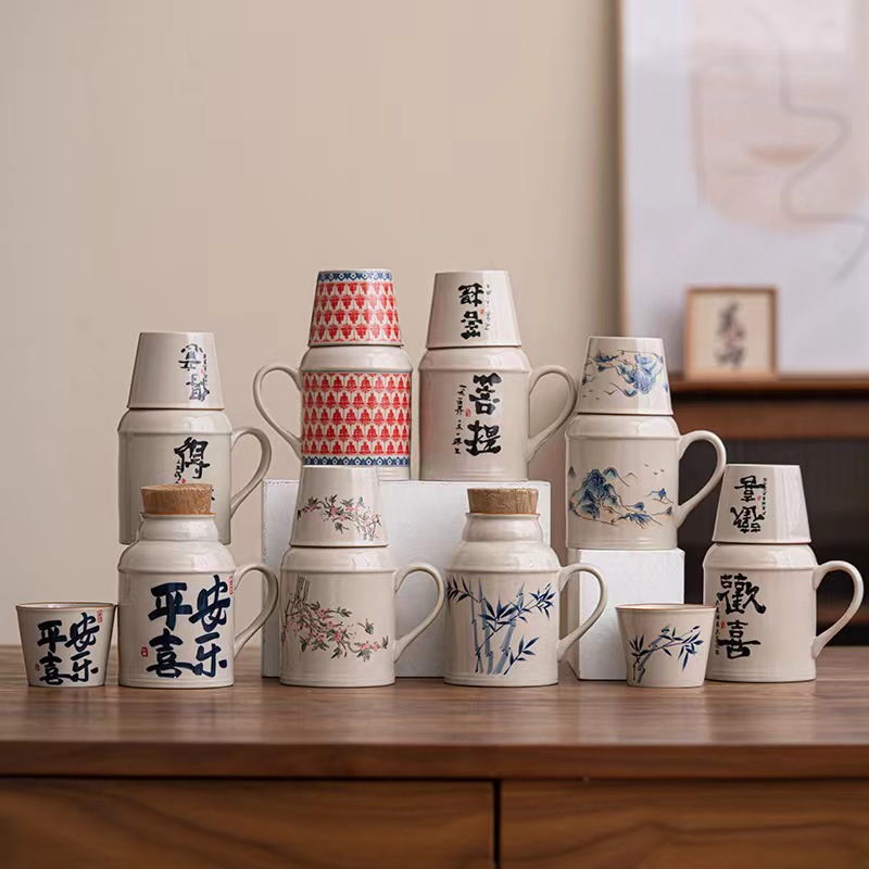 Малый термос-чайник из ру керамики, чайник с чашкой, большой объем, китайская офисная кружка с крышкой