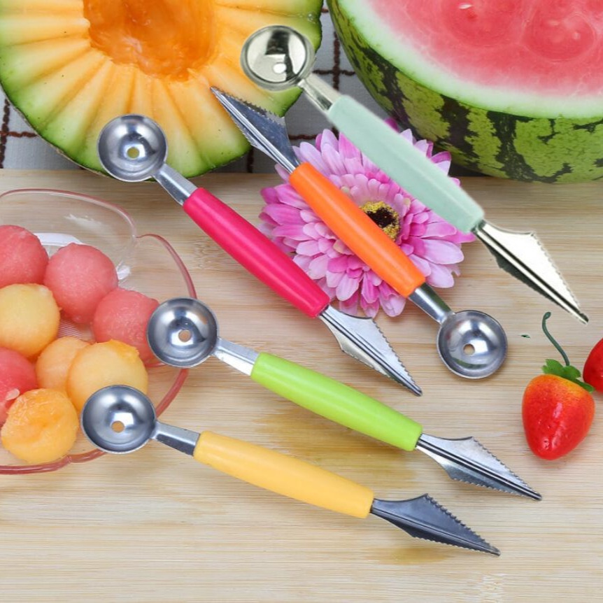 Многофункциональная двусторонняя ложка для фруктов из нержавеющей стали, нож для резьбы, ложка для арбуза