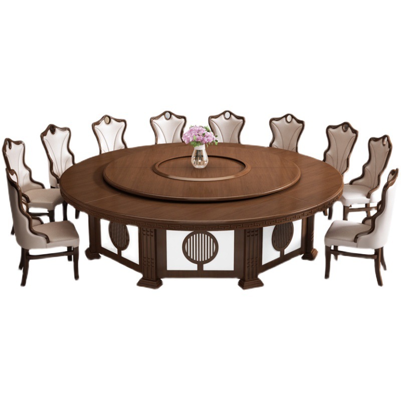 Hotel large round table electric dining table banquet restaurant Restaurant private room automatic rotating Chinese solid wood 16-person hot pot table