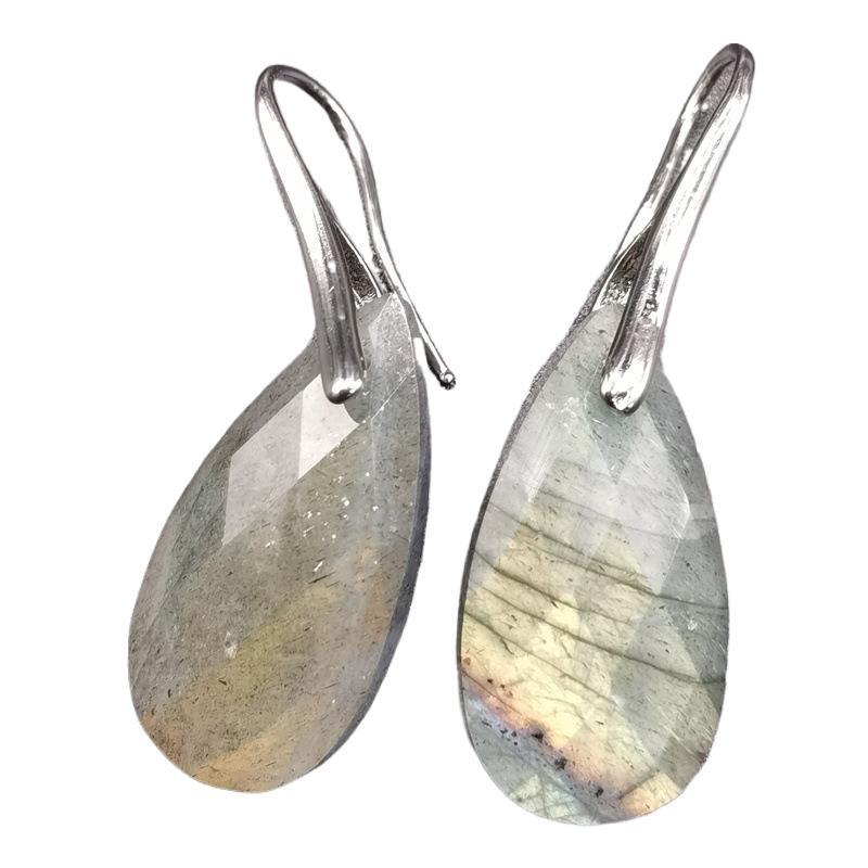 European and American Style Amethyst Powder Crystal Lafite Drop-shaped Hard Drive Cut Corner Pear-shaped Eardrop Simple Accessories Earrings Semi-precious Stone