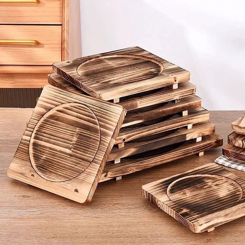 Heat-Insulating Board, Wooden Board, Barbecue Casserole, Stone Bowl, Stone Pot, Wooden Pad, Baking Pan, Anti-Scalding Teppanyaki, Thickened