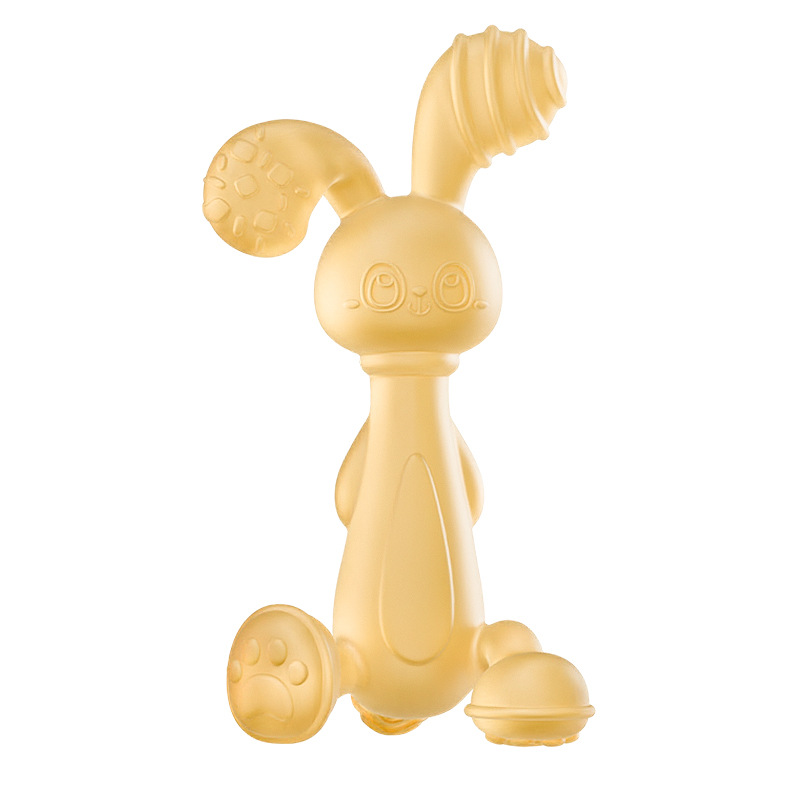 Cross-border baby bunny silicone teether baby teething soothing teether stick anti-eating hand artifact bite toy