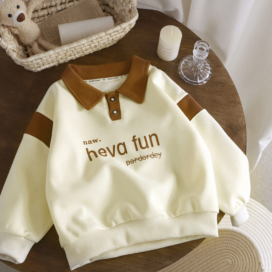 Boys' Korean version of sweater new lapel polo shirt children's spring and autumn loose long sleeve shirt children's casual top wholesale