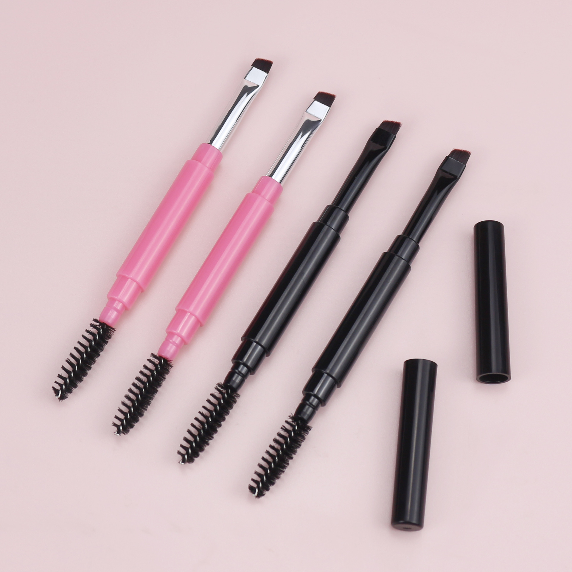 Double-Ended Eyebrow Brush with Cover, Flat-Head Beveled Soft-Bristled Blade Brush, Grafted False Eyelashes, Eyebrow Combing, Tower-Shaped Spiral Brush