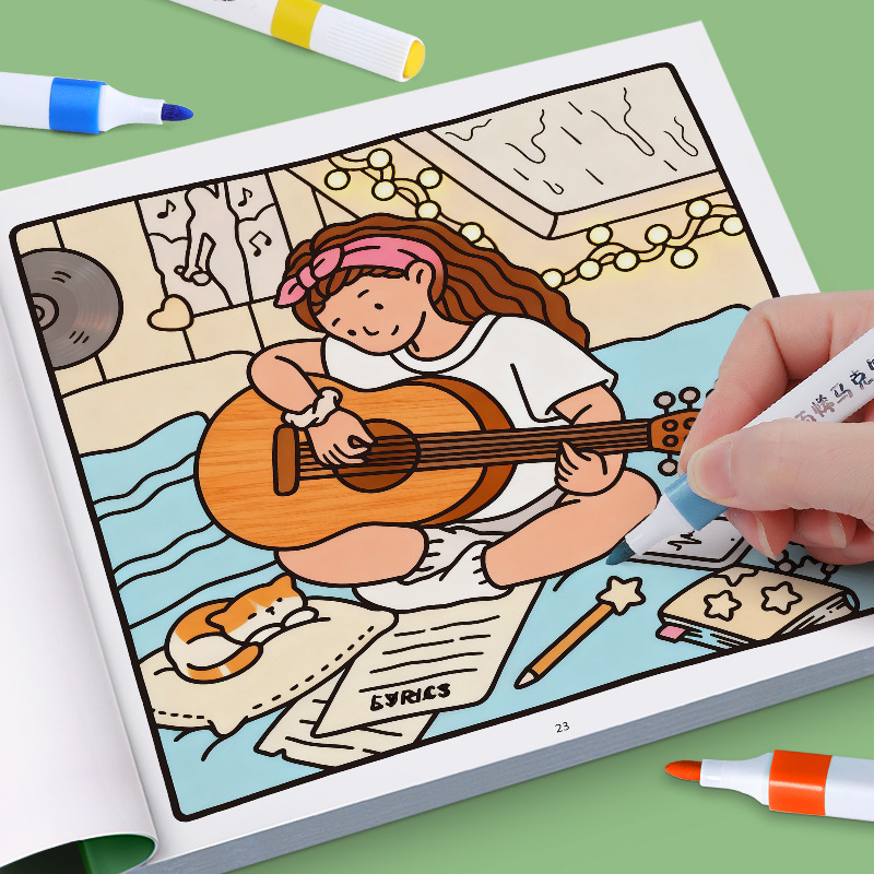 Cross-Border Girlmomengts Kidsren's Graffiti Coloring Book Cute and Comfortable Educational Coloring Character Painting Drawing Book