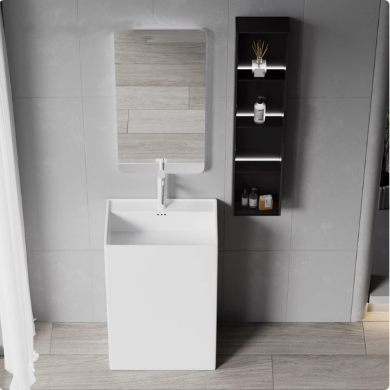 Large Size Column Basin Square Ceramic Floor Wash Basin Balcony Toilet Hotel Engineering Column Washbasin