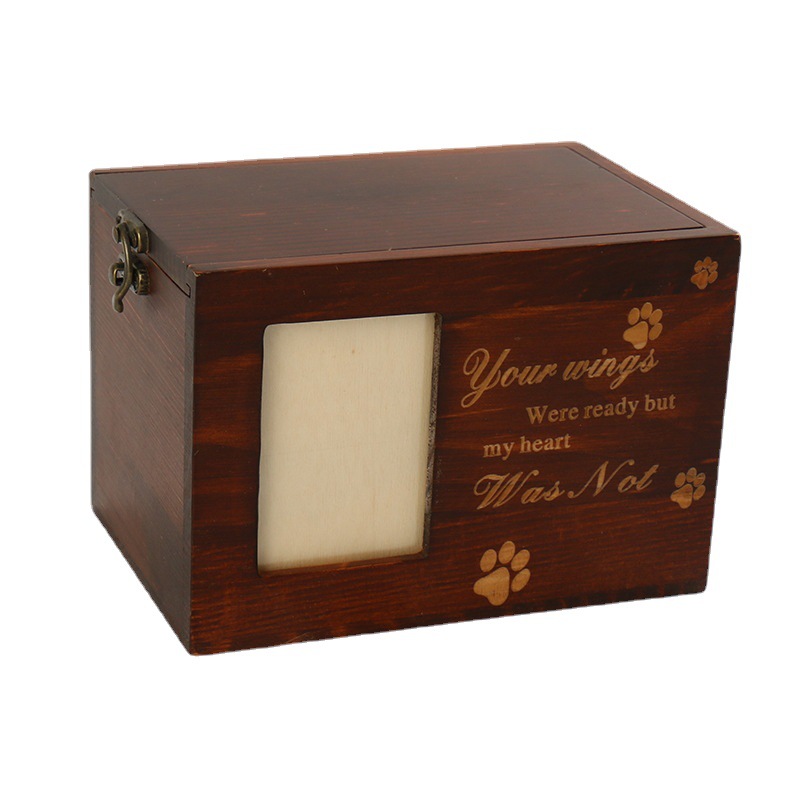 Spot Wooden Pet Urn with Photo Frame Pet Funeral Supplies Dog Commemorative Pet Solid Wood Urn