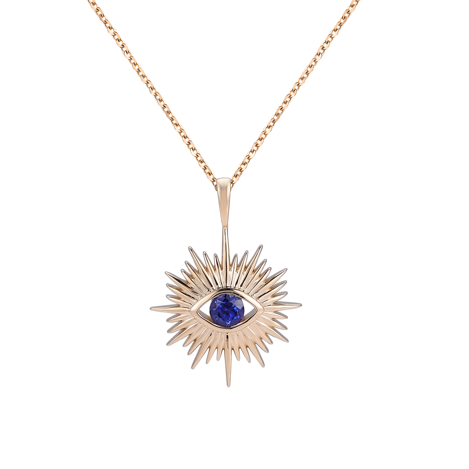Turkish Eye Retro Necklace Real Gold Electroplating European and American Devil Inlaid Cultivated Sapphire Light Luxury Clavicle Chain Necklace