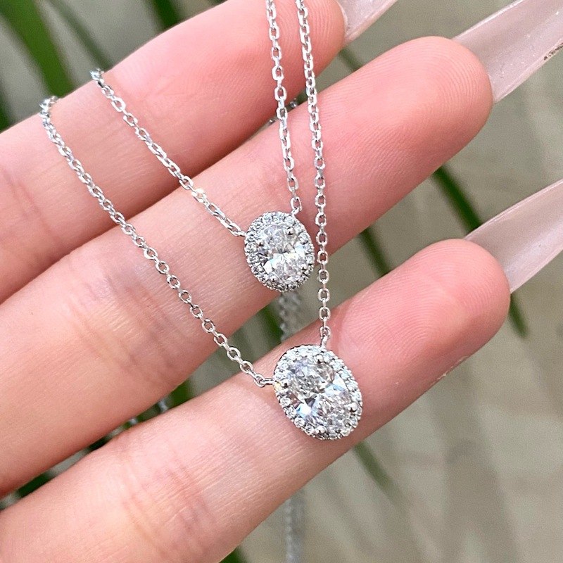 Platinum Cultured Diamond Necklace Oval Surrounding Light Luxury High-End Goddess Day Gift Pt950 Cultured Diamond Pigeon Egg