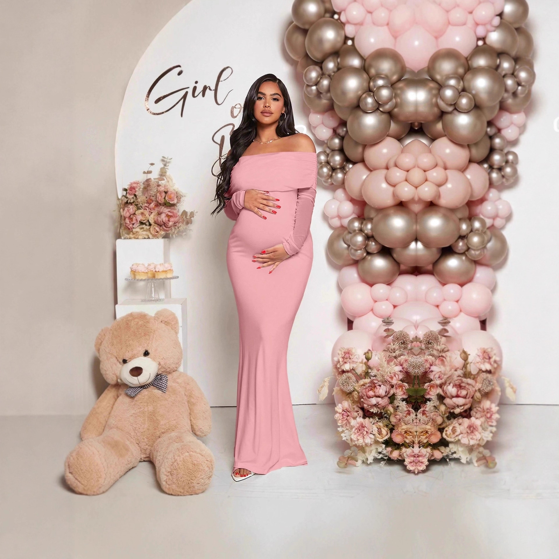 Платье для беременных с открытыми плечами, хвостовик, длинный рукав, европейский и американский стиль